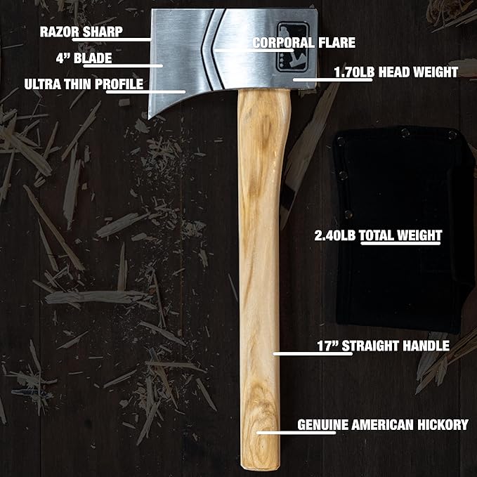The Corporal (2nd Generation): World Axe Throwing League Premium Competition Throwing Axe with Throwing Hatchet Nylon Sheath and Hickory Wooden Handle (Patent Pending)