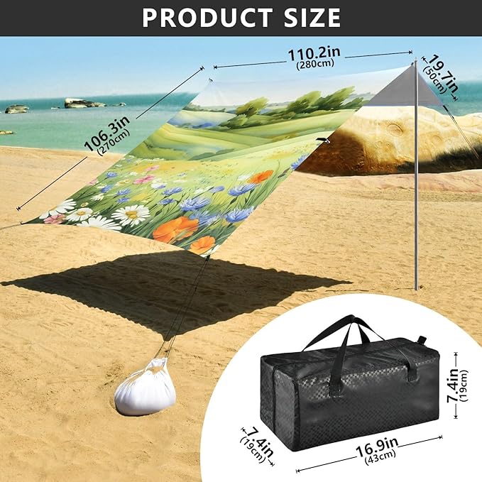 Beach Canopy with Windproof Ropes &amp Sandbags Beach Tent Sun Shade Sun Shelter for Camping Trips Fishing Backyard Fun or Picnics Landscape