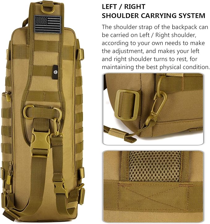 Protector Plus Tactical Sling Bag Military MOLLE Crossbody Pack (Patch Included)