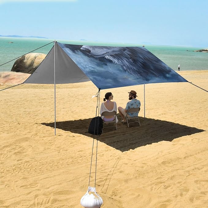 ALAZA Watercolor Starry Wolf Beach Tent Sun Shelter Portable Canopy Sunshade for Outdoor Camping Picnics Backyard Fun 10x9 ft