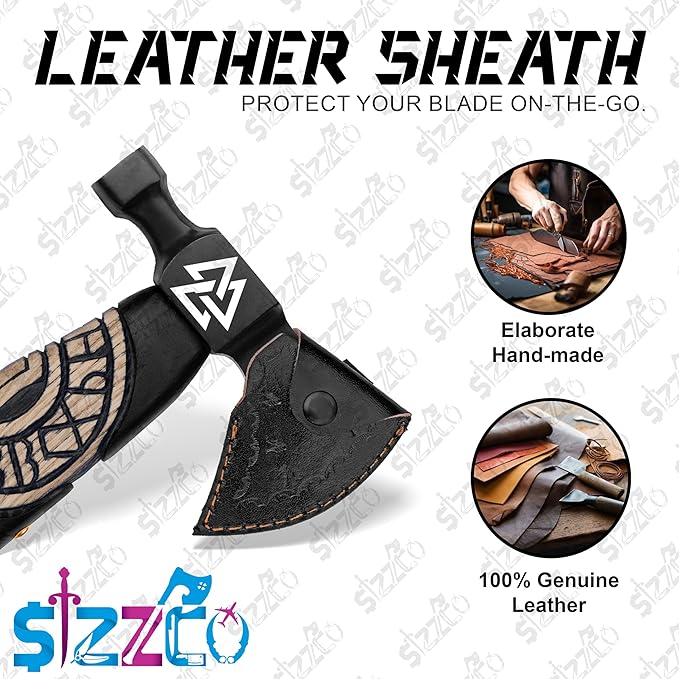 Custom Gift Forged Carbon Steel Viking Style Axe Bearded Axe with Rose Wood Shaft Tomahawk - Real Hatchet LARP Axe Best Gift for Anniversary Christmas Birthday Premium Leather Sheath