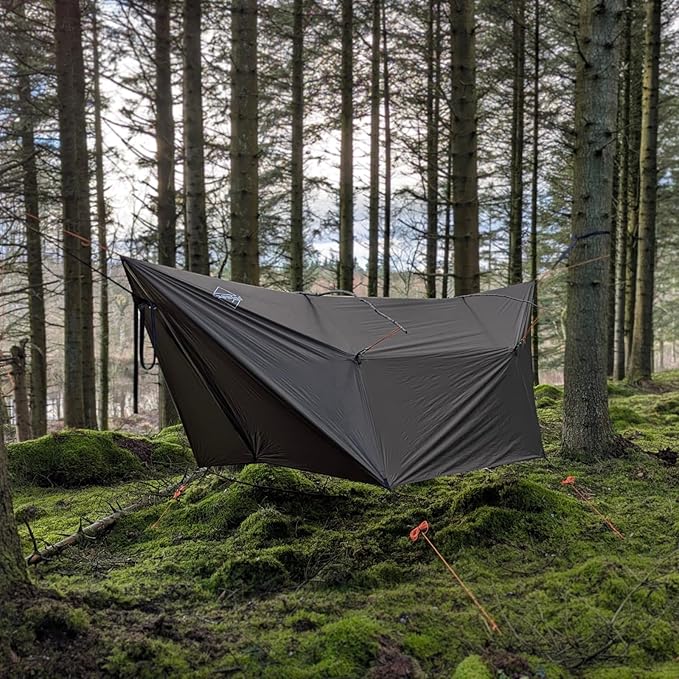 onewind 12×10 ft Hammock Tarp Ultralight Versatile Camping Tarp Lightweight Waterproof Silnylon Hammock Rain Fly with Doors Easy to Setup with Stuff Sack Tent Stakes Dark Grey