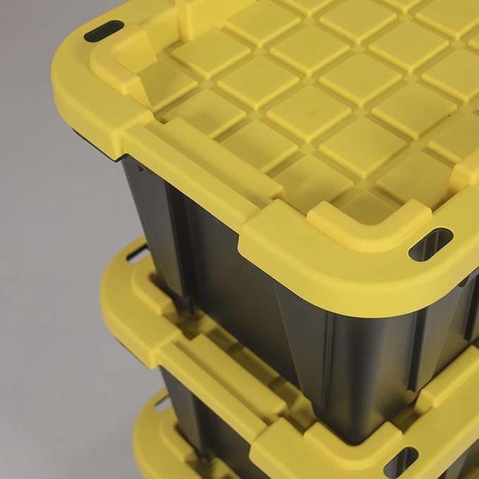 CX BLACK &amp YELLOW 12-Gallon Heavy Duty Storage Bins with Lids Stackable Plastic Storage Bins with Weather-Resistant Design Home Organization 4 Pack (12.51H x 16.3W x 21.8D)