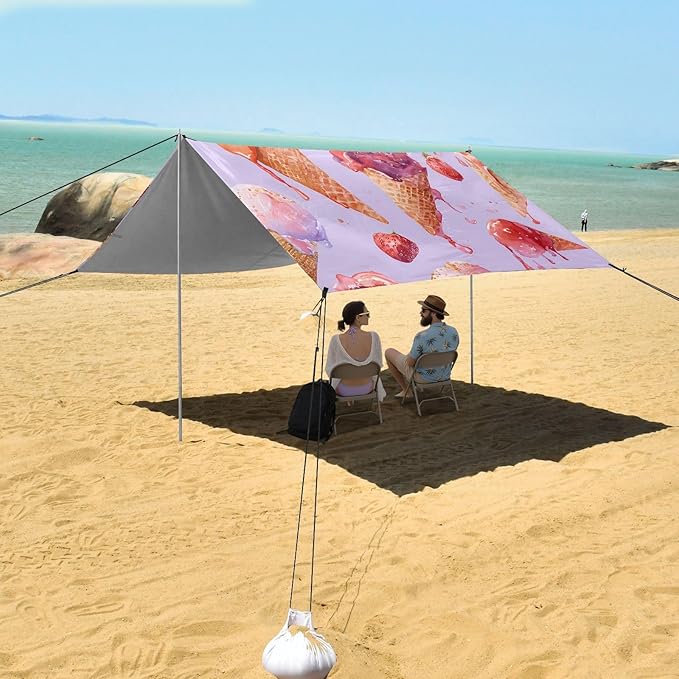ALAZA Ice Cream Strawberry Pattern Beach Tent Sun Shelter Portable Canopy Sunshade for Outdoor Camping Picnics Backyard Fun 10x9 ft