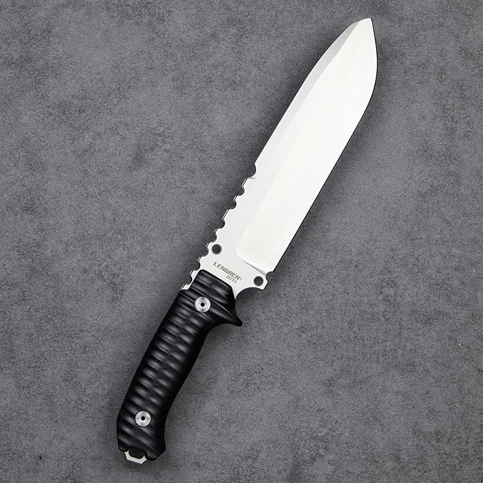 LENGREN【Eggplant 12.8 Inches 7MM THK Full Tang Heavy Fixed Blade Multifunctional Tactical Knife Drop Point DC53 Steel Kydex Sheath For Camping Hiking Hunting (White)