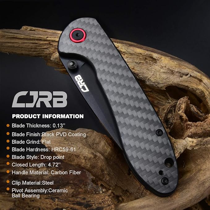 CJRB CUTLERY Folding Knife Feldspar(J1912) AR-RPM9 Powder Steel Black PVD Blade Carbon fiber Handle Pocket Knife EDC Knife Carbon Fiber Handle