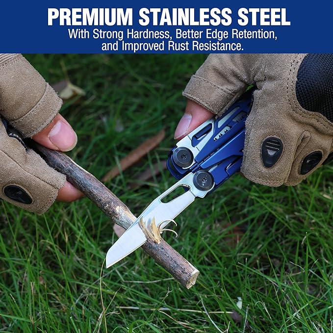 WORKPRO 24-in-1 Mutitool Stainless Steel Multitool Pliers with Pocket Knife and Screwdrivers EDC Self-locking Multi Tool with Sheath Belt Clip for Outdoor Activities Gifts for Men Blue