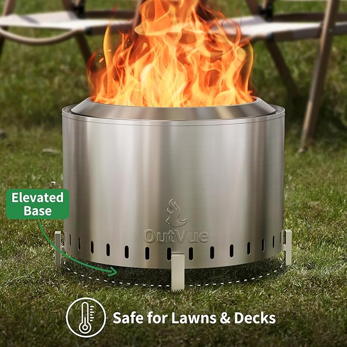 22 inch Stainless Steel Smokeless Fire Pit Outdoor Smokeless Firepit Wood Burning Fire Pits for Camping Bonfire Low Smoke Firepit for Outside (Vertical Hole)