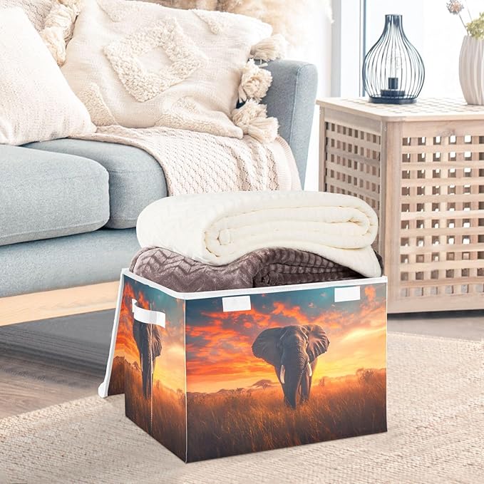 Storage Cube with Lid Elephant Elephant Print 16.5×12.6×11.8 IN Collapsible Large Capacity Foldable Storage Basket Bin Organizer