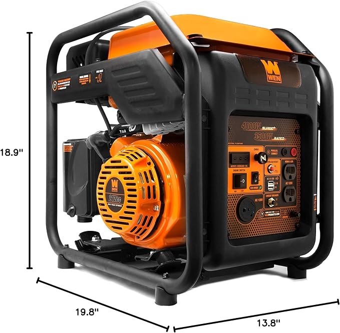 WEN GN400i RV-Ready 4000-Watt Open Frame Inverter Generator CARB Compliant Black/orange