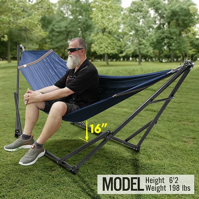 Tranquillo Universal Double Hammock with Stand Included for 2 Persons/Foldable Hammock Stand 600 lbs Capacity Portable Case - Inhouse Outdoor Camping Aegean