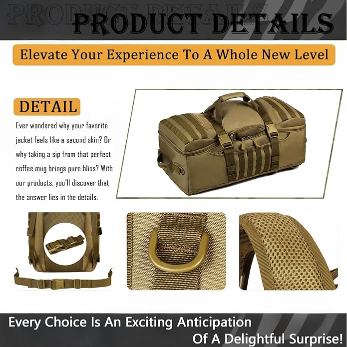 60L 3-in-1 Tactical Backpack MOLLE Duffle Bag with Versatile Carrying Modes Backpack Crossbody Hand-Carry.