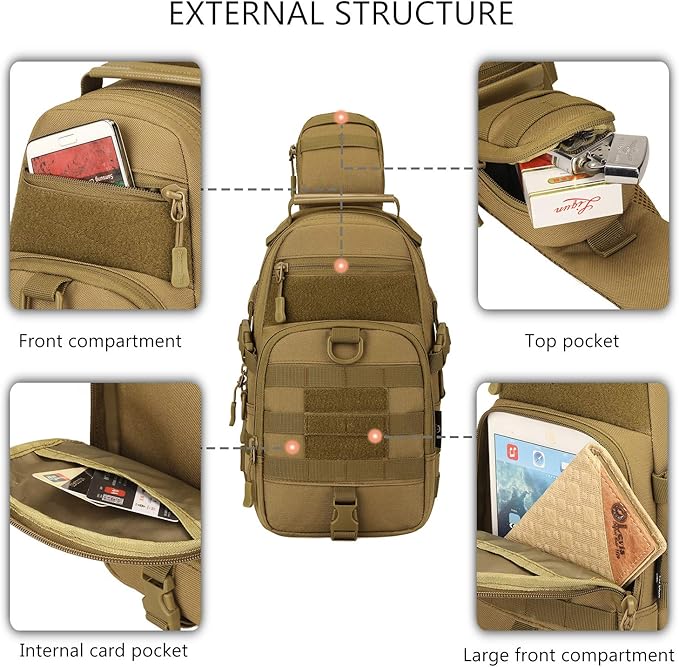 Protector Plus Tactical Sling Bag Military MOLLE Crossbody Packs Chest Shoulder Backpack (Patch Included)
