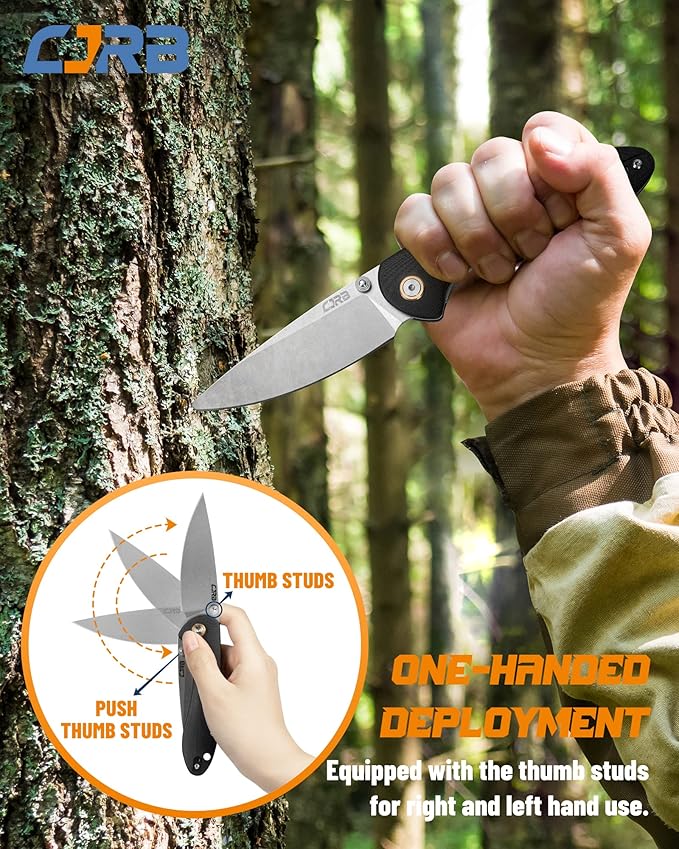 CJRB Feldspar Pocket Folding Knife Stonewash D2 Steel Blade G10 Tactical Handle EDC KnifeBlack Handle (J1912)