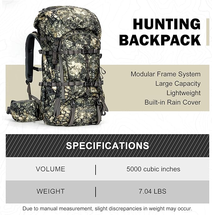 MOXULE Pro 5000 Camo Frame Backpack - Meat Hauler Pack with Rain Cover for Outdoor