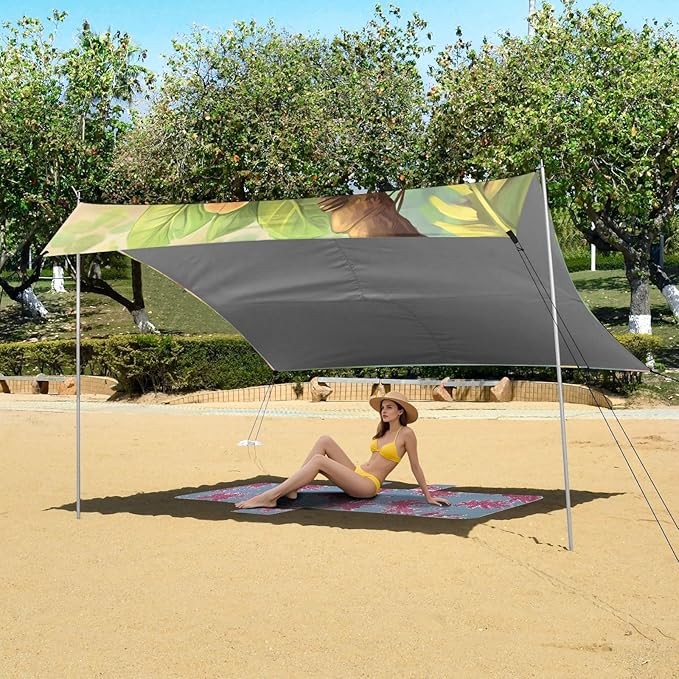 ALAZA Cartoon Sloth Hang on The Tree Floral Beach Tent Sun Shelter Portable Canopy Sunshade for Outdoor Camping Picnics Backyard Fun 10x9 ft