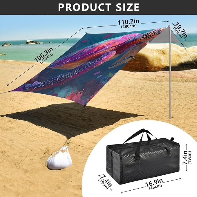 ALAZA Pretty Turtle Underwater Beach Tent Sun Shelter Portable Canopy Sunshade for Outdoor Camping Picnics Backyard Fun 10x9 ft