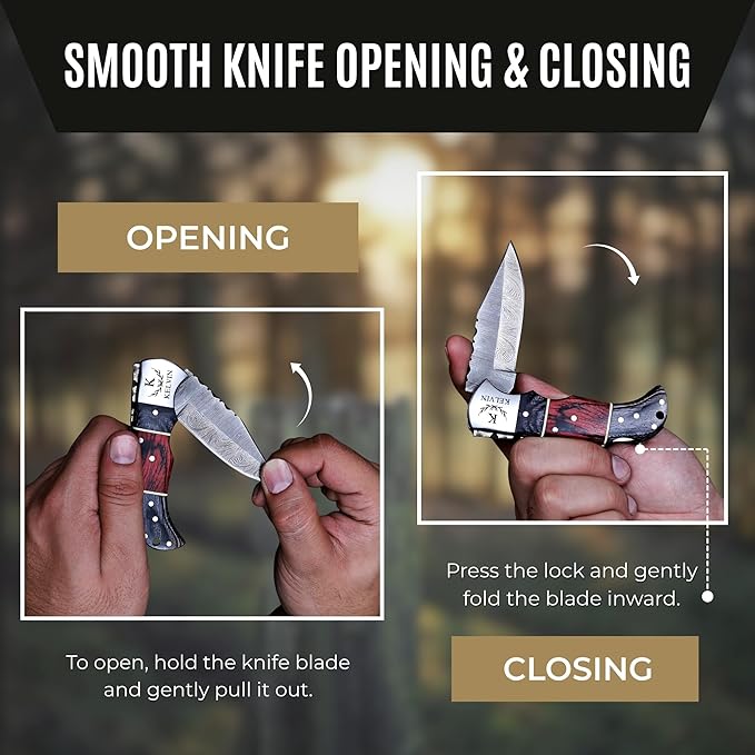Custom Pocket Knife gifts for Men Personalized Damascus Folding Knife Engraved Gifts for Him Dad Boyfriend Husband Anniversary Groomsmen Gifts. Custom Knife for Camping Hunting Everyday Carry (
