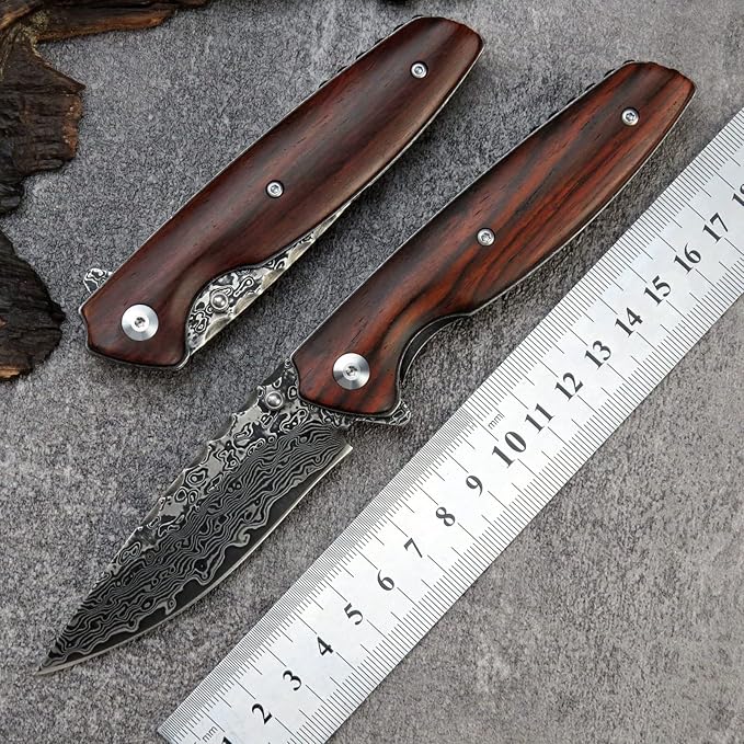 Sitivien ST240 EDC Damascus Steel Folding Knife with Dalbergia HandleVG10 Core Blade Liner Lock and Belt ClipFishing Hiking Survival Knife