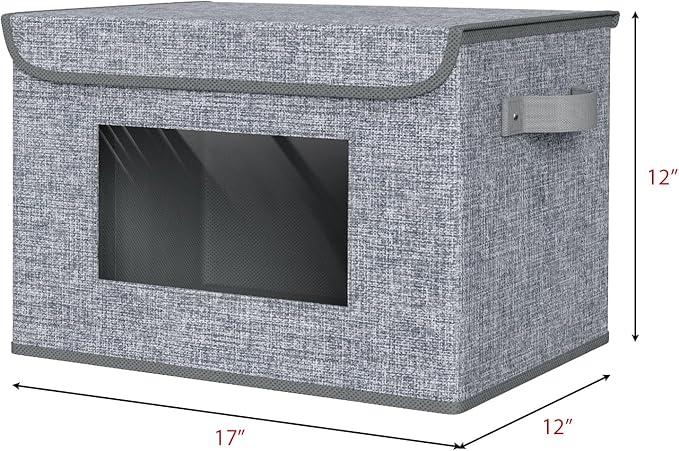 Univivi Fabric Foldable Storage Boxes [4-Pack] Large Collapsible Stackable Storage Bins with Lids Closet Organizers and Storage Cube Basket for Home Office Bedroom (Grey 17'' x 12'' x 12)