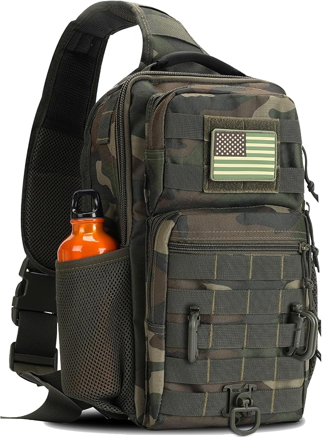 Rover Sling Pack Tactical Shoulder Sling Bag Backpack with Bottle Holder Crossbody Chest Bag Woodland