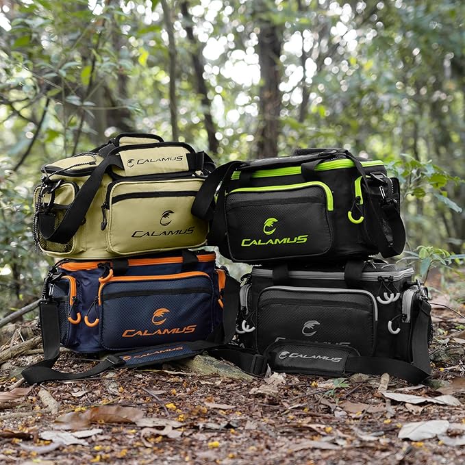 Calamus Fishing Tackle Bags - Saltwater or Freshwater Fishing Bags - Rip-Stop PE - Padded Shoulder Strap - Pliers Storage - Green