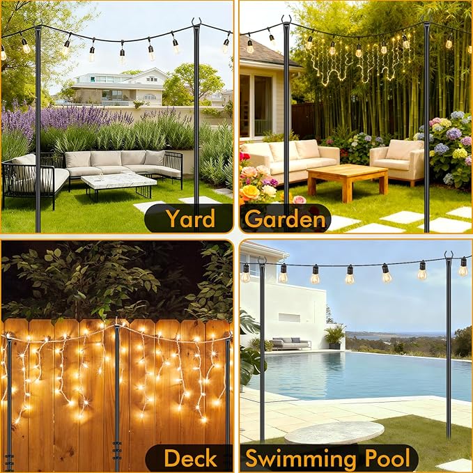 FEED GARDEN String Light Poles for Outside10FT Metal Poles for Outdoor String Lights Stand Poles for Deck Garden Patio Wedding Backyard Christmas Party 6 Pack