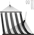 Lazy Daze Hammocks 10.5 FT Double 2 Person Caribbean Rope Hammock Hand Woven Polyester Hammock with Spreader Bars for Outside Outdoor Backyard Patio Poolside 450 LBS Capacity Black/White