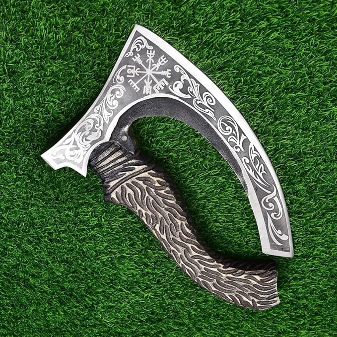 Forest Hunting/Viking Steel Pizza Axe Authentic Medieval Pizza Cutter Axe Hand forged ax Rocking Pizza Gift Knife with leather sheath (Etching FH2022)