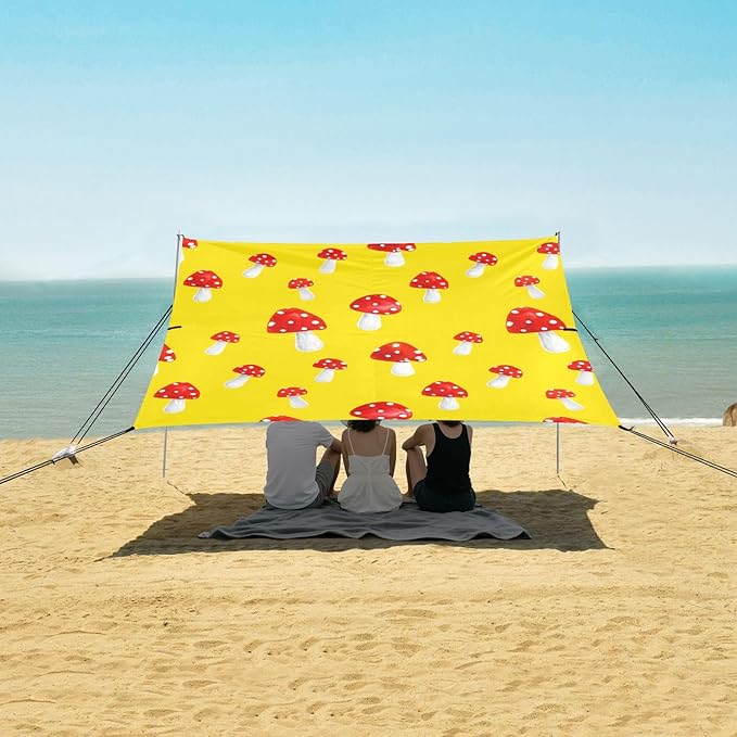 Beach Canopy with Windproof Ropes &amp Sandbags Beach Tent Sun Shade Sun Shelter for Camping Trips Fishing Backyard Fun or Picnics Mushroom