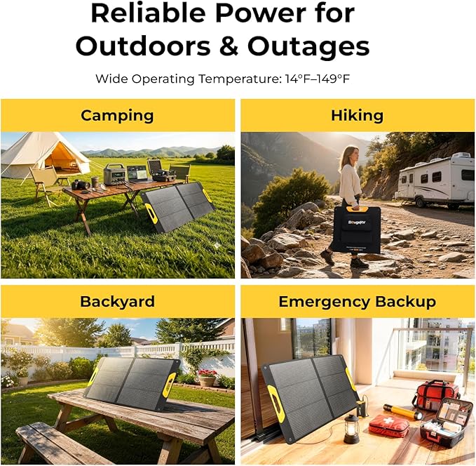 BougeRV 100W Portable Solar Panel Fiberglass Solar Charger Up to 25% Conversion Hight Efficiency N-Type Foldable Solar Panel IP65 Water Resistant for Camping RV Van Boat Hiking &amp Off-Grid