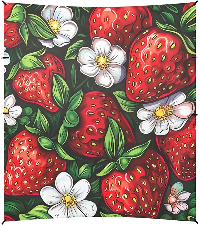 ALAZA Cute Strawberry Cherry and Flower Beach Tent Sun Shelter Portable Canopy Sunshade for Outdoor Camping Picnics Backyard Fun 10x9 ft