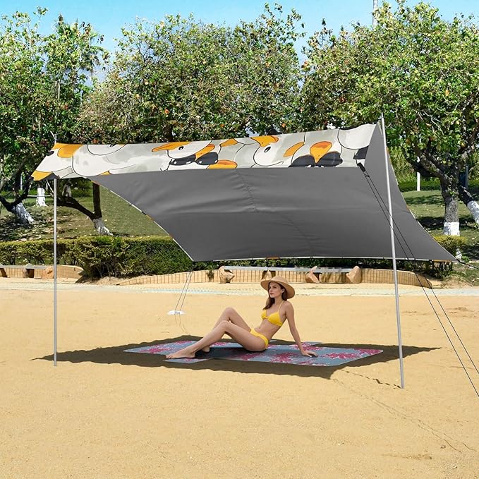 ALAZA White Duck with Sunglasses Beach Tent Sun Shelter Portable Canopy Sunshade for Outdoor Camping Picnics Backyard Fun 10x9 ft
