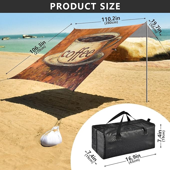 Coffee12 Beach Tent &amp Canopy UPF50 Waterproof Sun Shelter with Sand Pockets for Camping Fishing Backyard Fun