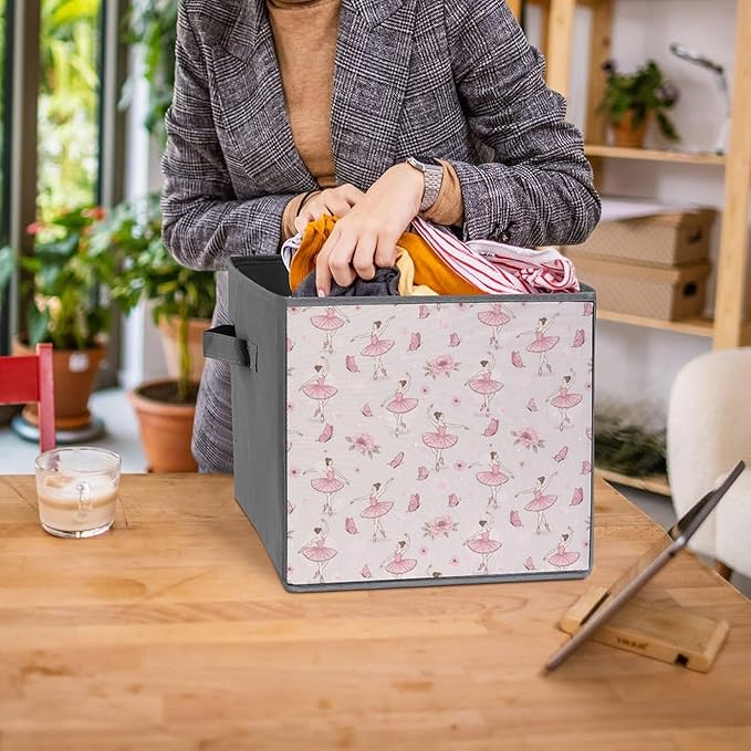 Collapsible Storage Bins with Handles Dance Girl Women Ballet Large Capacity Foldable Cube Box for Blankets Comforters Pillows Perfect for Linen Closet Storage