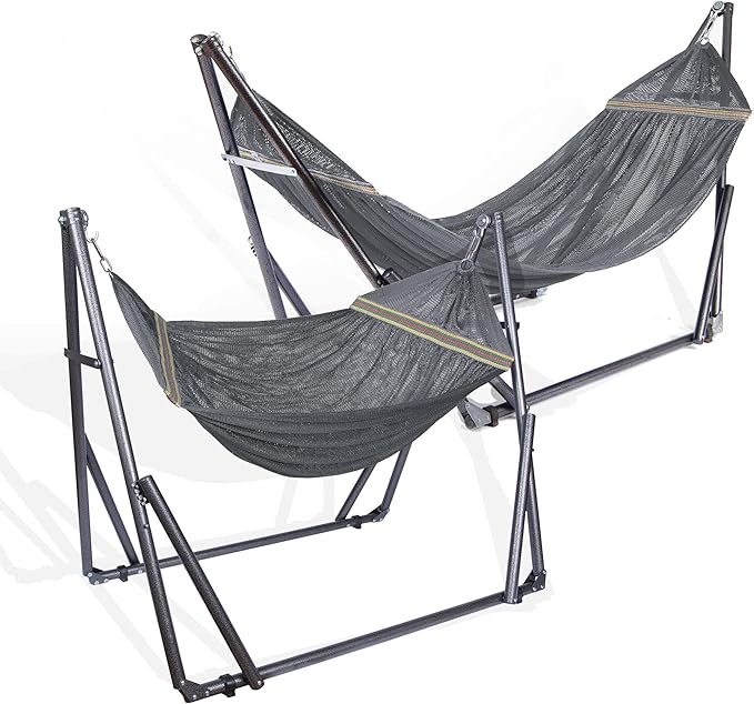 2 in 1 Hammock and Swinging Chair with Collapsible Steel Stand 450 lbs Capacity- Carrying Case Portable &amp Adjustable Perfect for Camping Beach Summer Patio EZ Daze Foldable Hammock with Stand-G