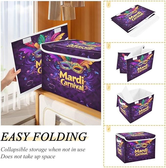 Carnival Background Fabric Storage Bins with Lids and HandleFoldable Storage Bins with LidsCloset Organizers for Clothes Storage Room Organization Office Storage Chest Organizer