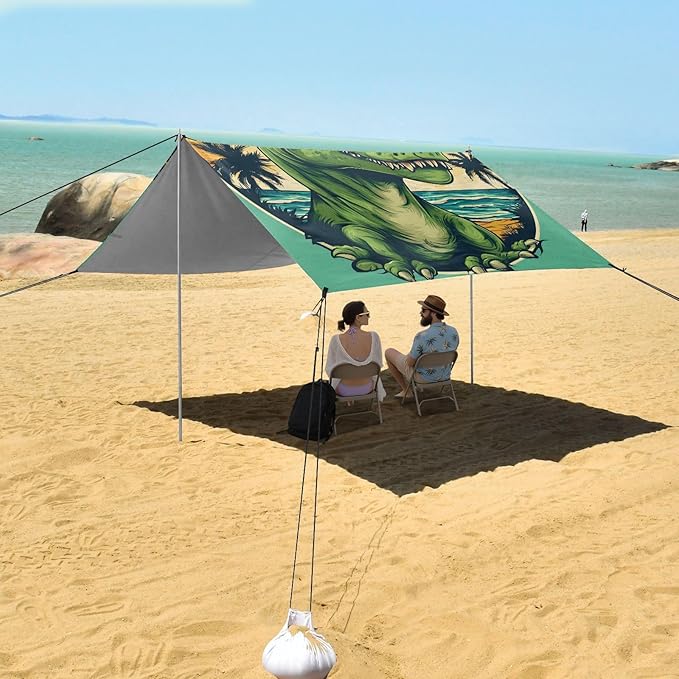 ALAZA Green Dinosaur Summer Beach Tent Sun Shelter Portable Canopy Sunshade for Outdoor Camping Picnics Backyard Fun 10x9 ft