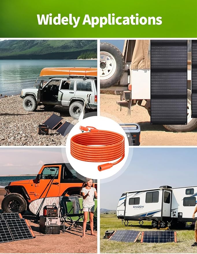 30FT 12AWG Extension Cable for Solar Generators 8mm Female to Male DC7909 Solar Panel Cable Cord with DC8020 Adapter Compatible with Jackery GZ Yeti Aker Portable Power Stations