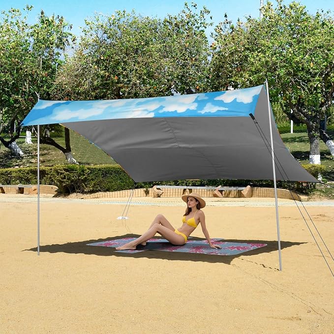 ALAZA Blooming Sunflowers Blue Sky Blue Butterflies Beach Tent Sun Shelter Portable Canopy Sunshade for Outdoor Camping Picnics Backyard Fun 10x9 ft