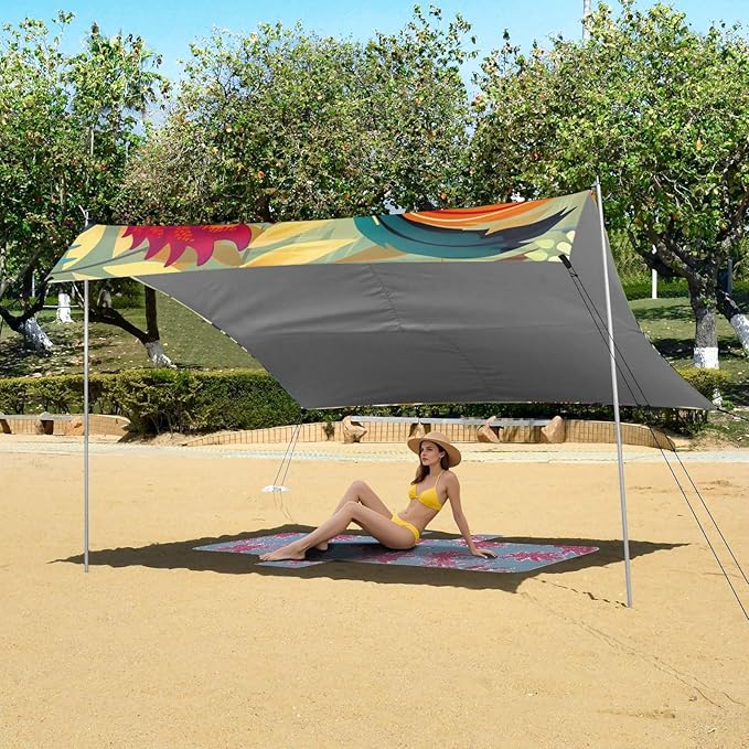 ALAZA Rooster Art Beach Tent Sun Shelter Portable Canopy Sunshade for Outdoor Camping Picnics Backyard Fun 10x9 ft