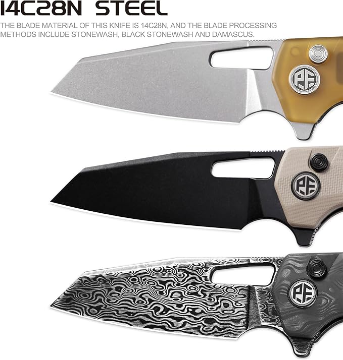 Petrified fish PFE17 Trilobite Folding Knife3.03 14C28N Steel Black Stonewashed Blade G10 Handle Camping Folding knife for EDC Outdoor (Black Black Stonewashed)