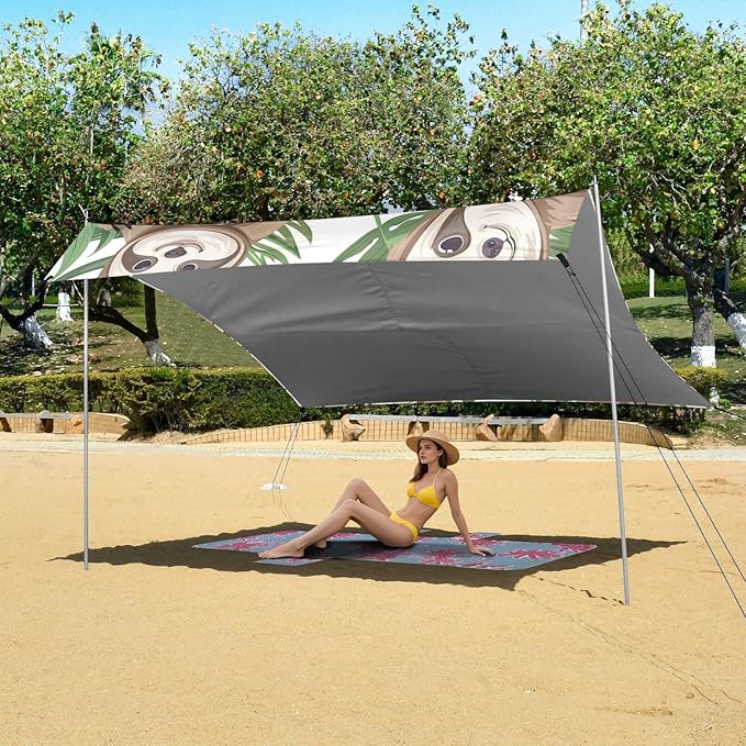 ALAZA Cute Sloth and Palm Leaves Beach Tent Sun Shelter Portable Canopy Sunshade for Outdoor Camping Picnics Backyard Fun 10x9 ft
