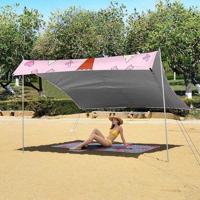 ALAZA Pink Bow Ice Cream Pattern Beach Tent Sun Shelter Portable Canopy Sunshade for Outdoor Camping Picnics Backyard Fun 10x9 ft