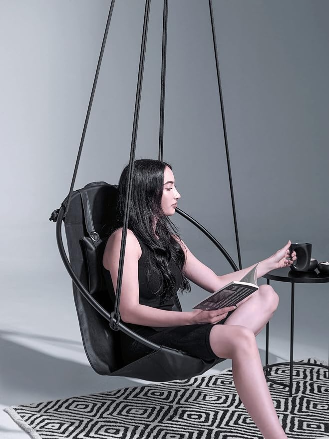 Hanging Egg Chair - Handmade Scandinavian Style Hammock Swing Chair Hanging Chair for Bedroom Indoor &amp Outdoor Patio Swing Double-Layered Faux Leather