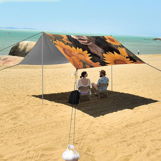 ALAZA Cute Dog with Sunflower Beach Tent Sun Shelter Portable Canopy Sunshade for Outdoor Camping Picnics Backyard Fun 10x9 ft