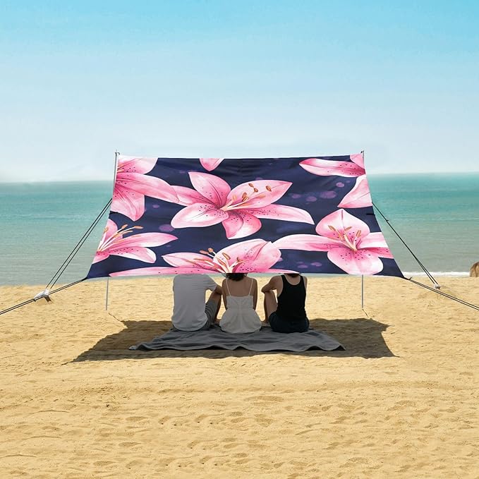 ALAZA Cute Chic Lily Watercolor Floral Flower Beach Tent Sun Shelter Portable Canopy Sunshade for Outdoor Camping Picnics Backyard Fun 10x9 ft