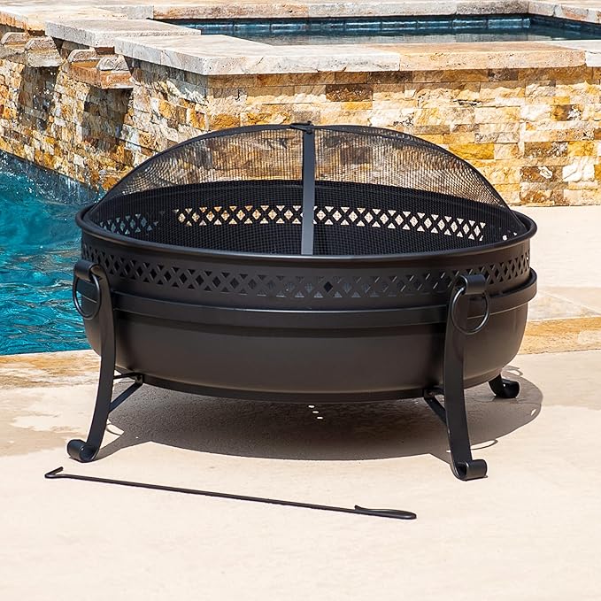 SUNCREAT Outdoor Patio Fire Pit with Mesh Spark Screen 40 Portable Fire Pit for Camping Black