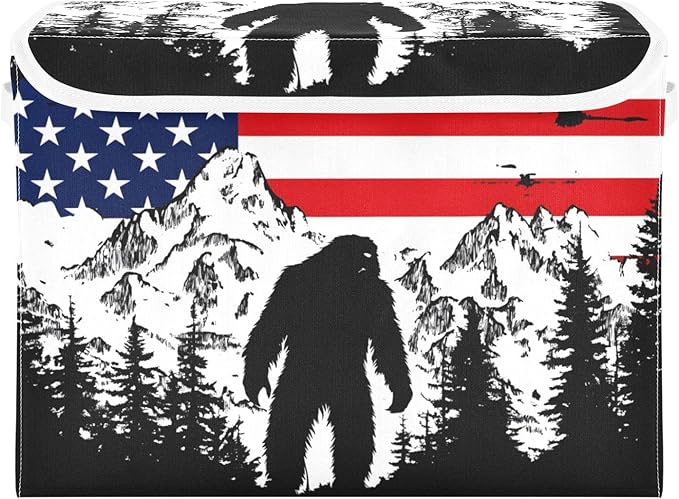 Storage Cube with Lid American Forest Sasquatch Print 16.5×12.6×11.8 IN Collapsible Large Capacity Foldable Storage Basket Bin Organizer