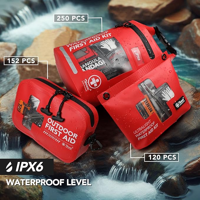 152 PCS Waterproof First Aid Kit Portable Small Boat Dry Bag Bug Out Bags Emergency Medical Kit Ideal for Boating Camping Fishing Kayaking Floating Red